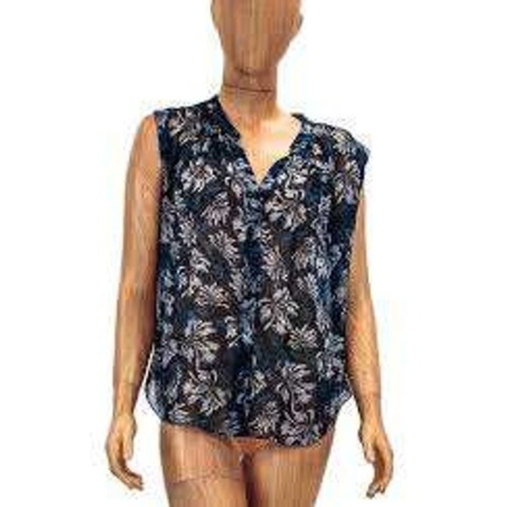 Rebecca Taylor Blue Floral 100% Silk Cap Sleeve Button Front Blouse Top Size 4